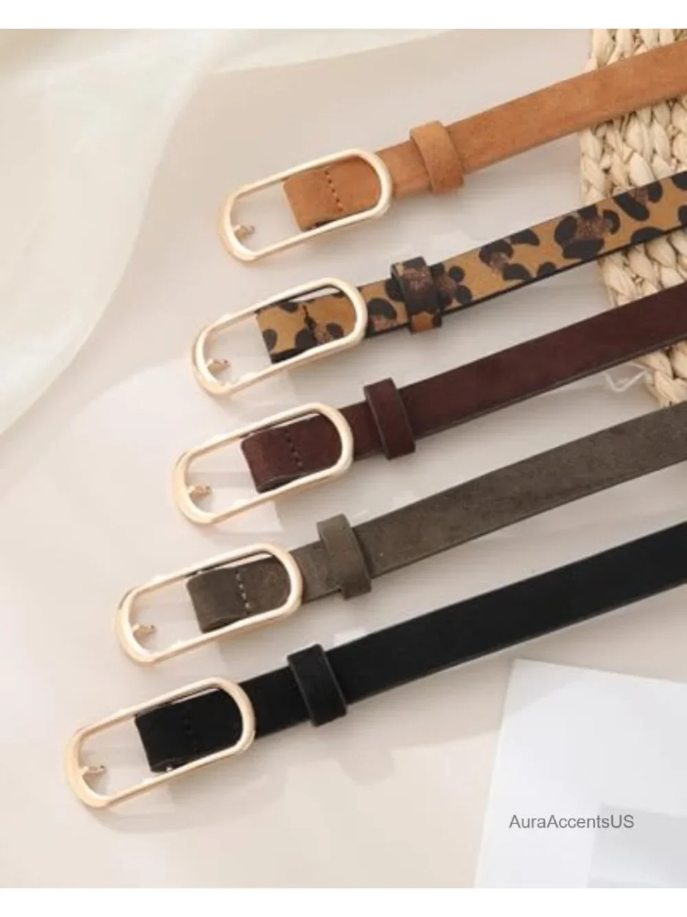 3 Pack Skinny Belts for Women Faux Suede Waist Belt 0.7